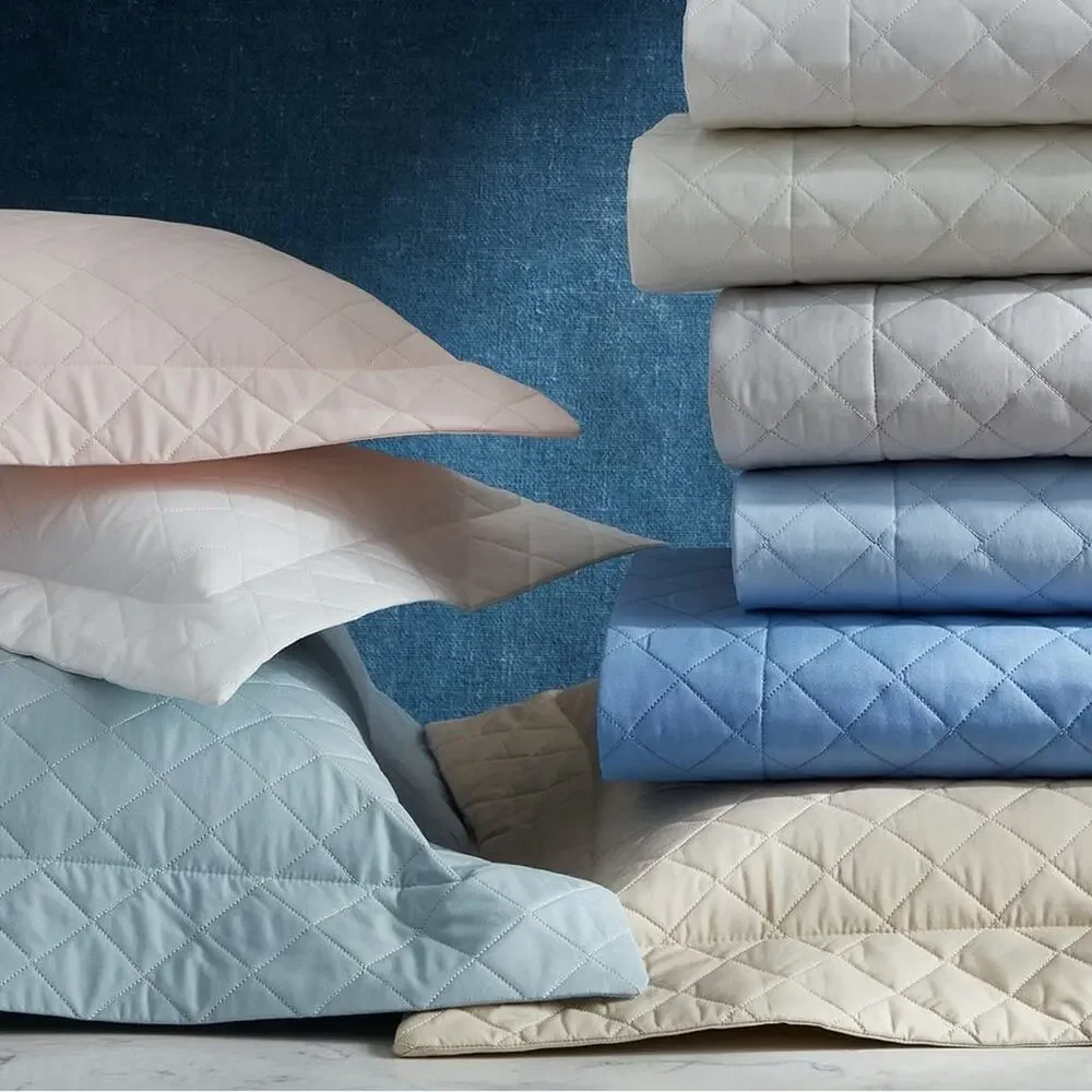 Matouk Quilted Euro Sham in‎ White Cotton Percale Gemma